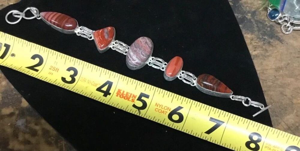 Earthy Silver Multi Stone Red Jasper Cabochon Southwestern Bracelet